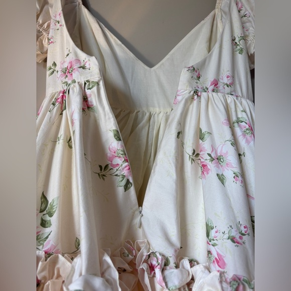 NEW Selkie Summer Home Girls Night Out Mini Ruffle Dress Pink Cream Floral | XS - Picture 8 of 15